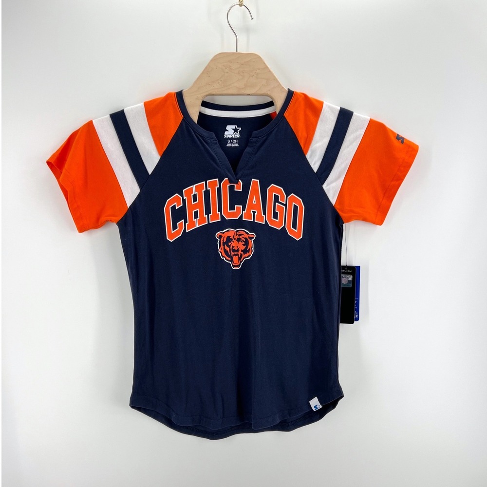 Starter Chicago Bears NFL T-Shirt Size S Cotton Navy Blue Orange Gameday Sporty